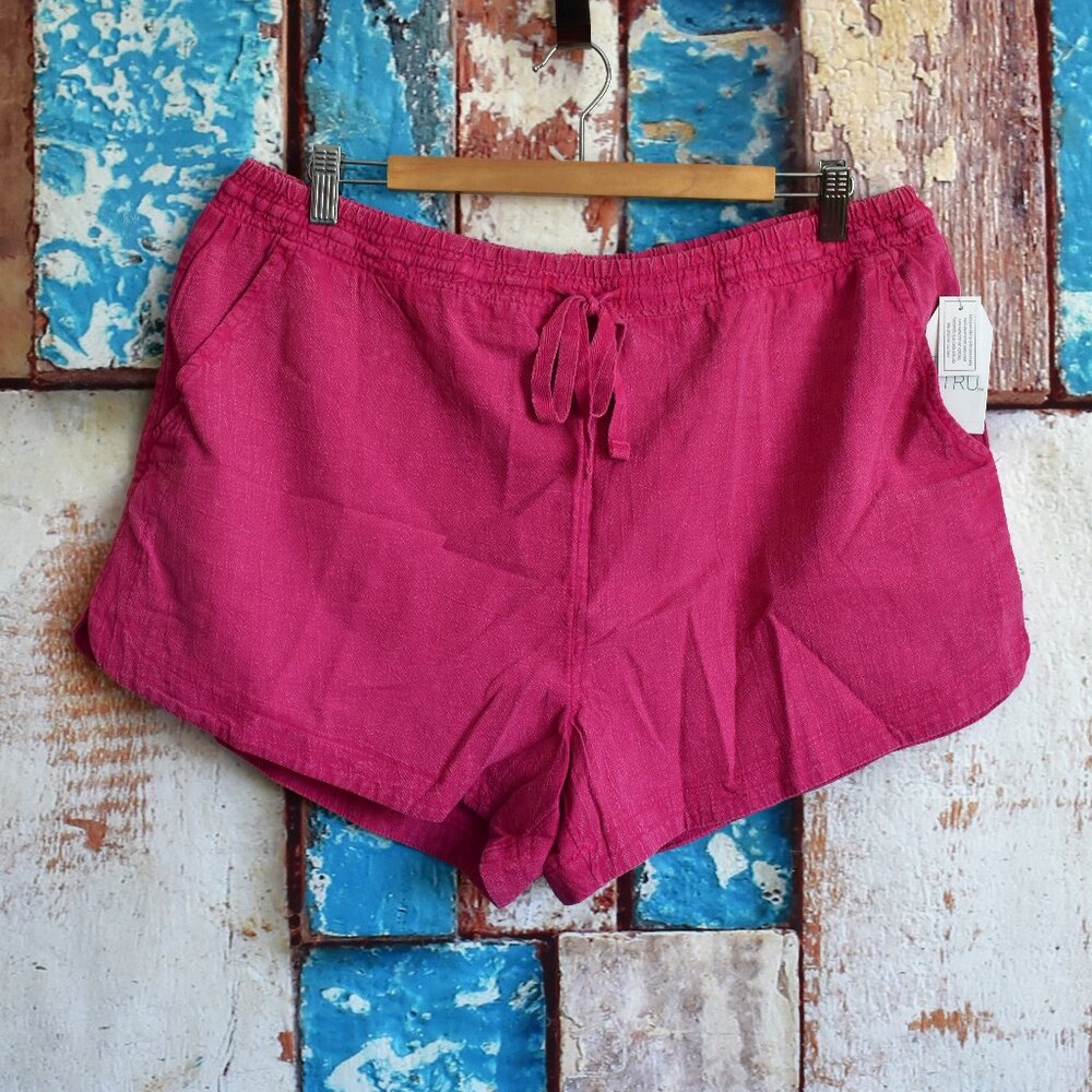 Women's Time and Tru Garment Dye Pull On Shorts LARGE Hot Pink NEW
